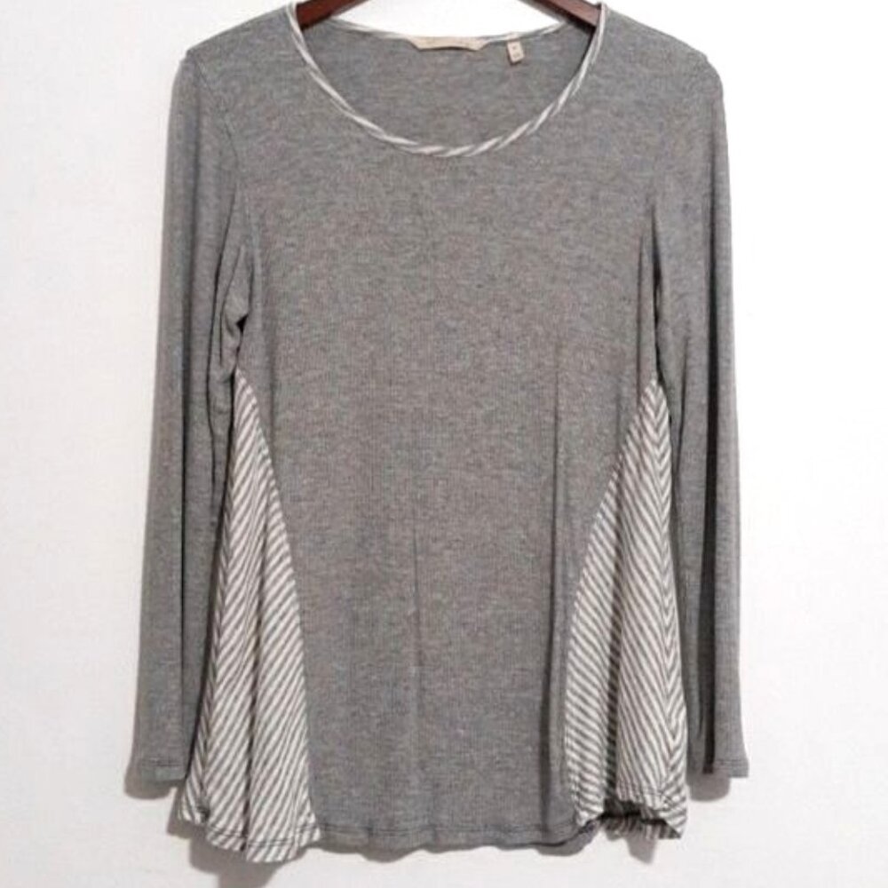 Soft Surroundings Tunic M Gray Stripe Side Detail Cozy Loungewear Comfy